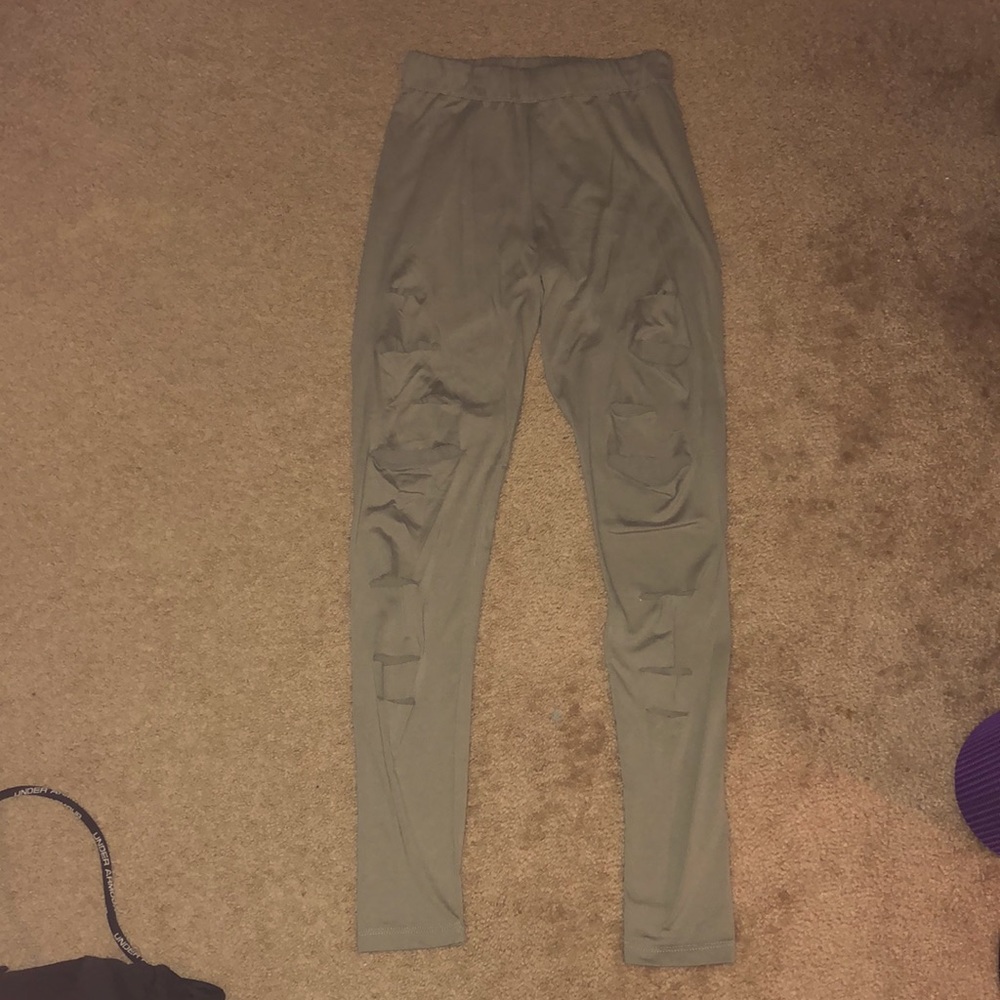 Navy green wholed leggings